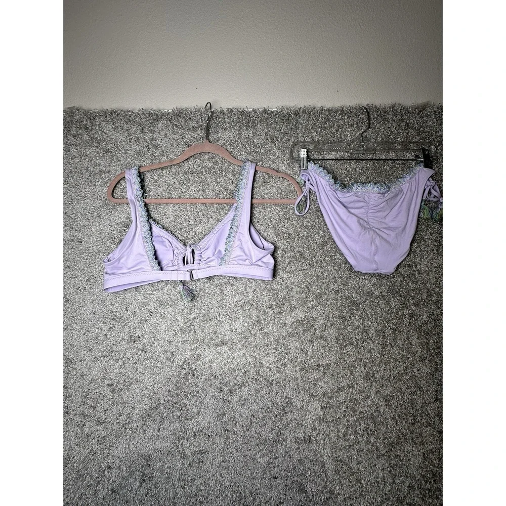 BECCA by Rebecca Virtue Iris Purple Crochet‎ Trim Bikini Set Size Large EUC!